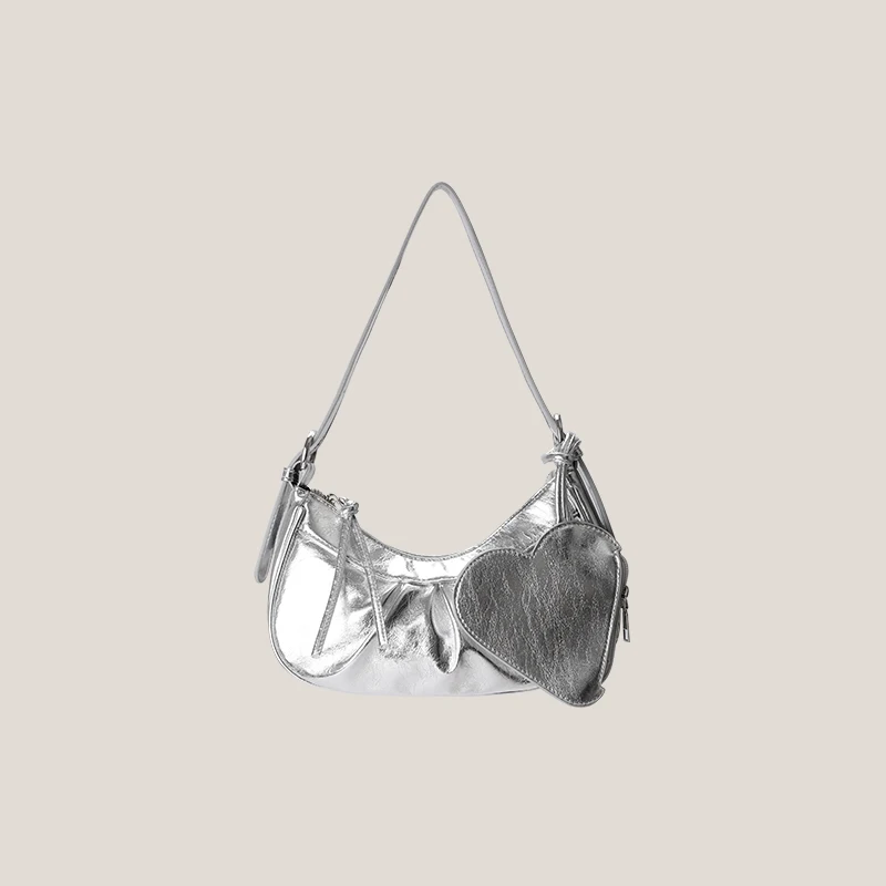 

Cute Sweet Heart Shape PU Decoration Designer Purses and Handbags for Women Original Niche Ruched Underarm Bags Luxury Bag