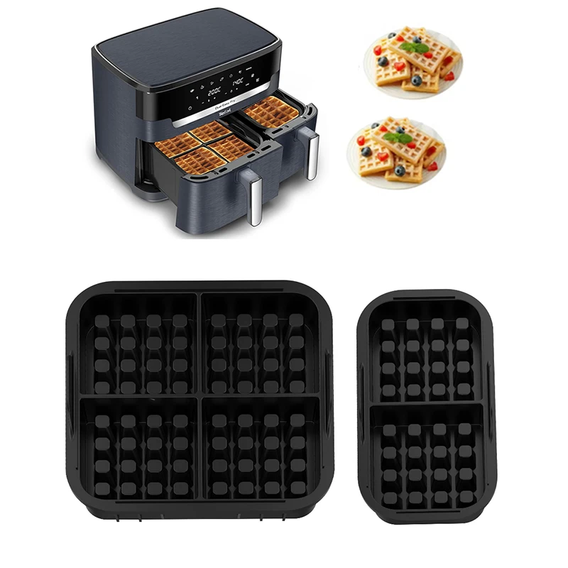 2 Stücke Luftfritteuse Waffel Backform Wiederverwendbare Silikon Waffelform für Philips Dual Korb NA350 Tefal EY9018