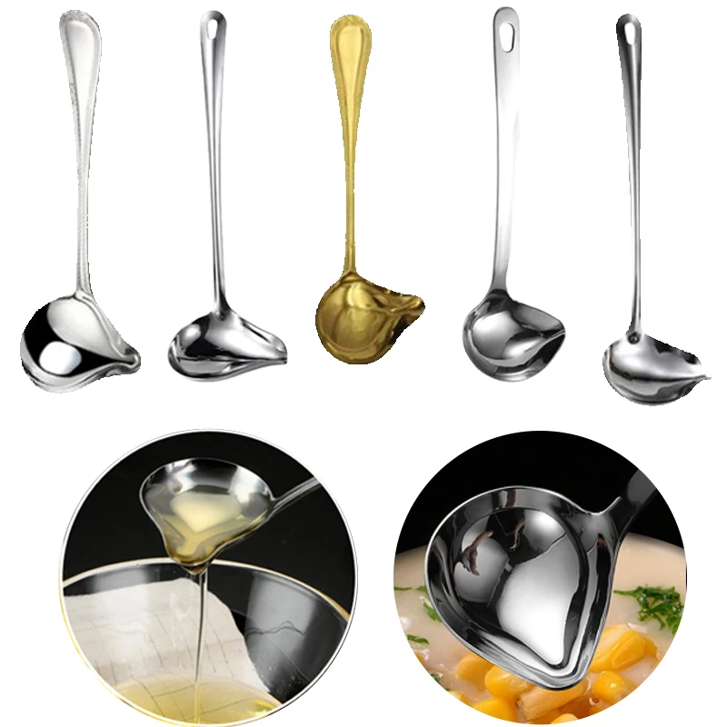 Stew Dipper Long Handle Soup Scoop Cooking Tool Stainless Steel Duck Mouth Shaped Spoon Kitchen Ladle Tableware for Restaurant