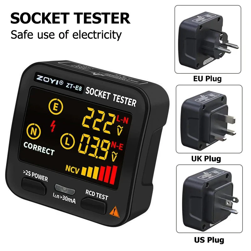 Digital Socket Tester Voltage Test US/UK/EU Plug Socket Detector Ground Zero Line Polarity Phase Check Tool Circuit Checker