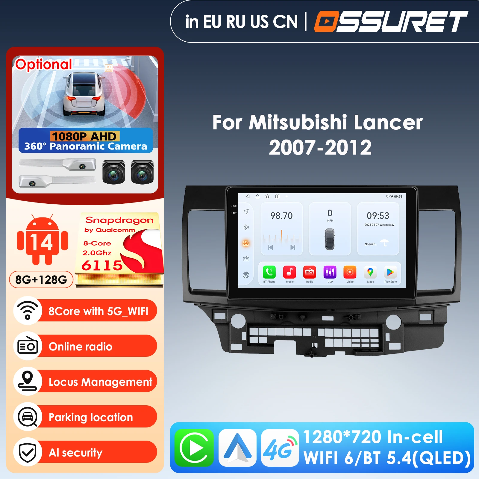 

Автомобильные интеллектуальные системы Carplay Android Автомобильное радио для Mitsubishi Lancer 2007-2012 Мультимедийный видеоплеер WIFI 8 ядер Авторадио