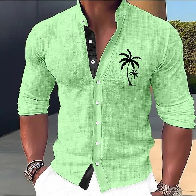 Koreanische Mode Herren Herren Stehkragen Hemd lang ärmelig 2024 Frühling neue lässige einfache Slim Fit Shirt mb1