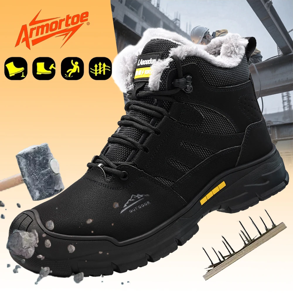 

ArmorToe Men's Winter Fleece-lined Warm Plastic Toe High-top Comfortable Anti-slip Safety Work Shoes for Construction #Armor3092