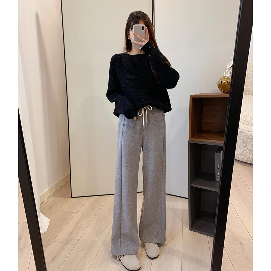 

Ультракомфортные широкие брюки из утолщенного флиса с высокой талией, на шнурке, свободного прямого кроя, длинные, универсальные повседневные брюки