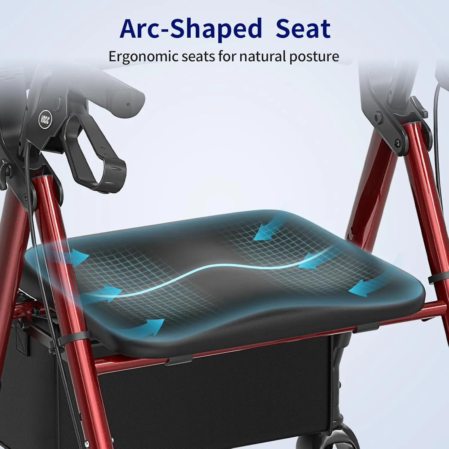 Andador con asiento, Andador con ruedas con aluminio duradero, ruedas grandes de 8" para todo terreno, asiento y respaldo ergonómicos, doble ajustable