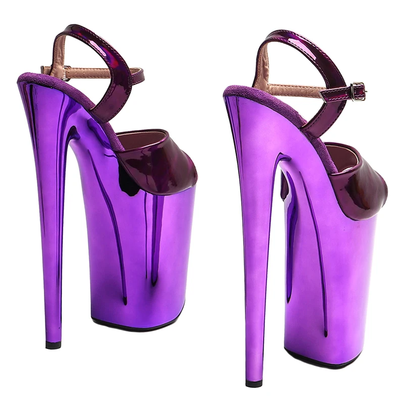 Leecabe 23CM/9inches Shiny  PU   upper fashion trend exotic  electroplate Platform High Heels Sandals Pole Dance shoes