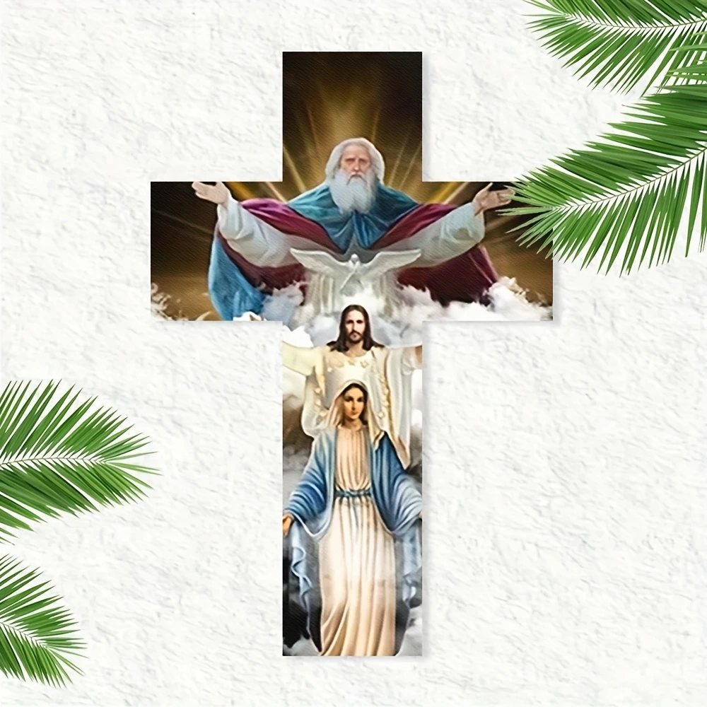 30cm Flat 2D Wooden Cross Jesus Christian Believer Family Decora Church Party  Colour Wooden Board Portable Pendant Photo Prop
