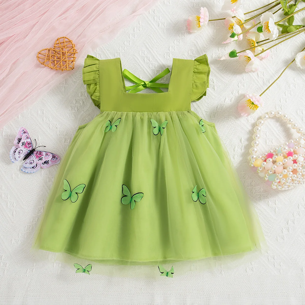 (0-3 Year Old Baby Girl Princess Dress) Summer New Sweet Butterfly Chiffon Children\'S Sleeveless Clothes For Wedding Parties
