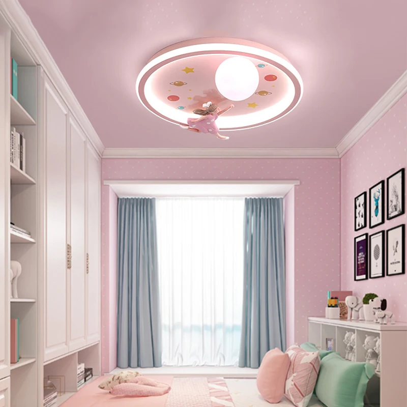 Imagem -04 - Luz de Teto Princesa para Crianças Lâmpada de Teto Rosa Espacial e Lunar Luzes Plafonnier para Meninas Quarto e Decoração do Quarto do Bebê