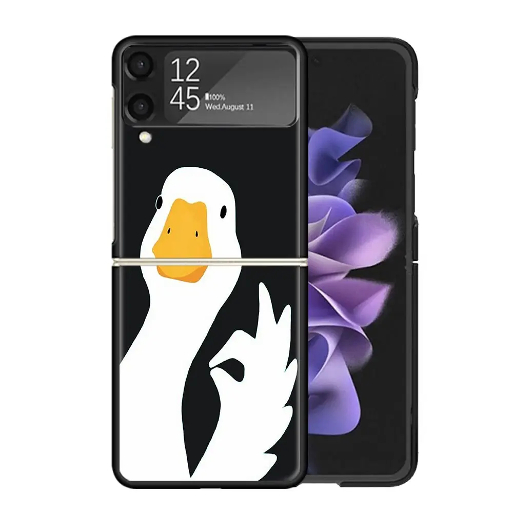 Cartoon Duck Goose Game Clear Phone Case For Samsung Z Flip 5 4 3 Galaxy ZFlip 6 5G Shockproof Hard Print Cover TPU PC Coque