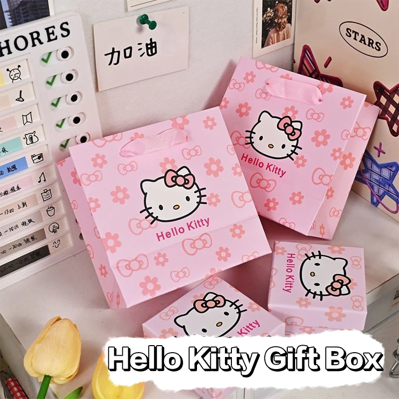 Sanrio Hello Kitty Gift Box High-end Necklace Ring Packaging Box Cute Children Jewelry Gift Box Set Portable Jewelry Storage Box