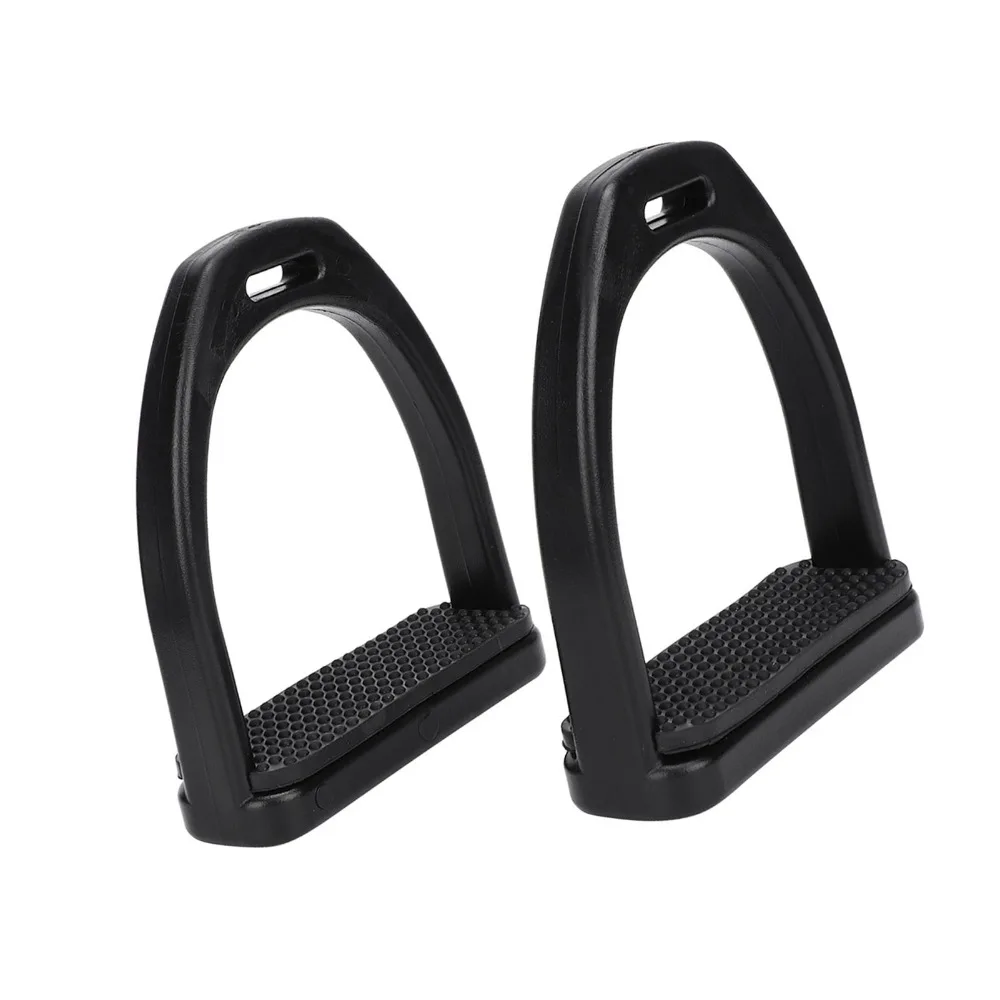 2pcs Black High Strength Plastics Stirrups Wear Resistant Plastic Horse Riding Stirrups Black Rubber Pad Impact Resistant