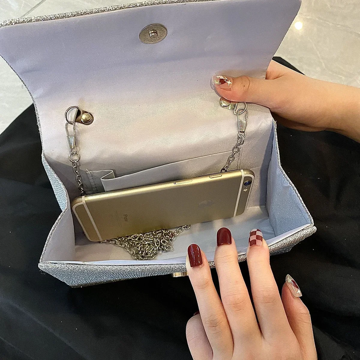 Evening Handbags Silver Sequined Glitter Purse Top-handle Bags Fashion Luxury Bridal Totes Bling Chain Shoulder Crossbody Bags
