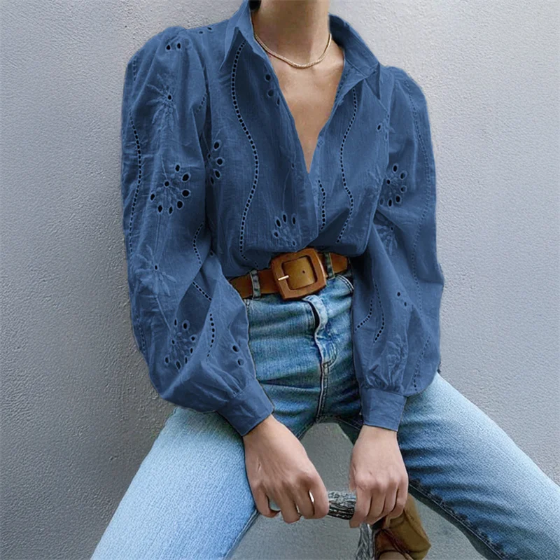 

Женская весенняя блузка Irt Hollow Bubble Sve, свободная посадка, длинная све, полиэфирное волокно, тонкая, обычная длина, чистый цвет