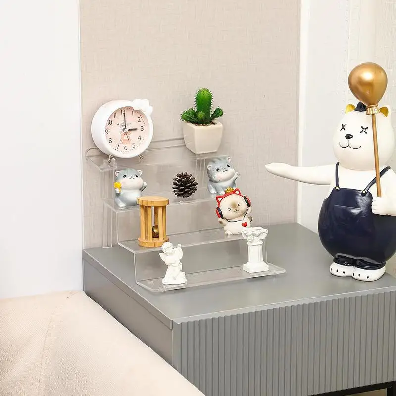 Acrylic Riser Display Shelf 2pcs Sturdy 4 Tier Display Stands Fashionable And Elegant Lightweight Display Shelf