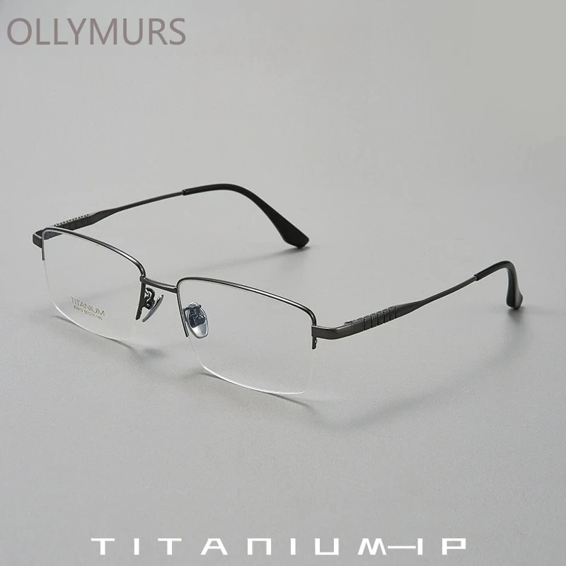 

OLLYMURS Деловые мужские очки в полуоправе из чистого титана, ультралегкие модные ретро квадратные оптические очки в оправе по рецепту