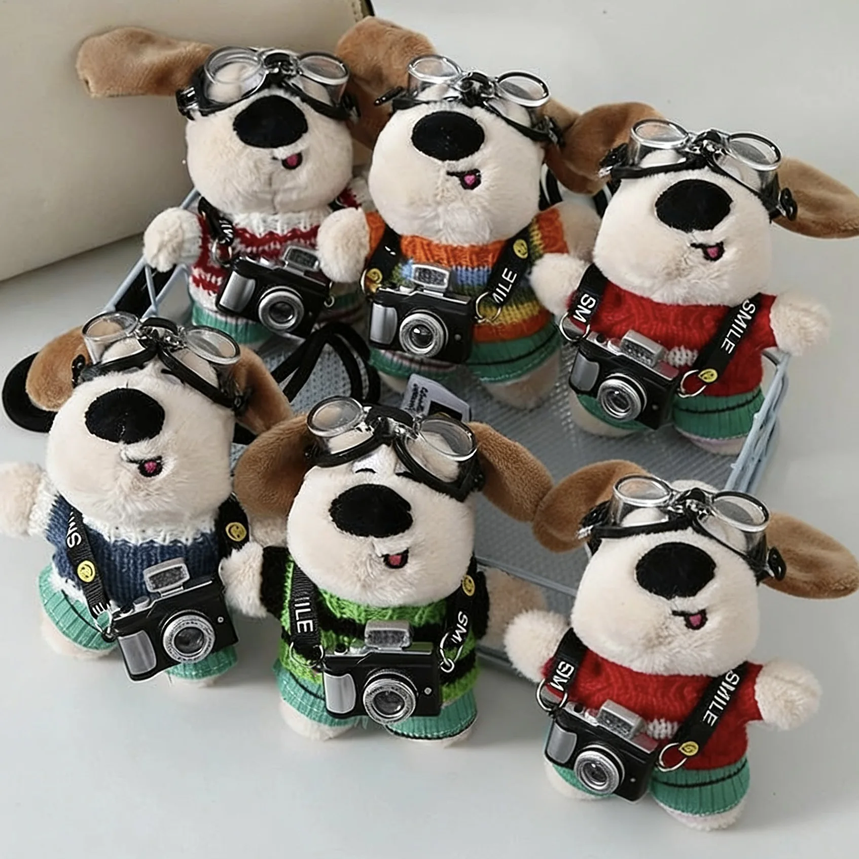 

13cm Cute Puppy Plush Toy Rainbow Camera Big Ear Dog Bag Pendant Plush Doll Fashion Plush Keychain Backpack Hanging Decor Gifts