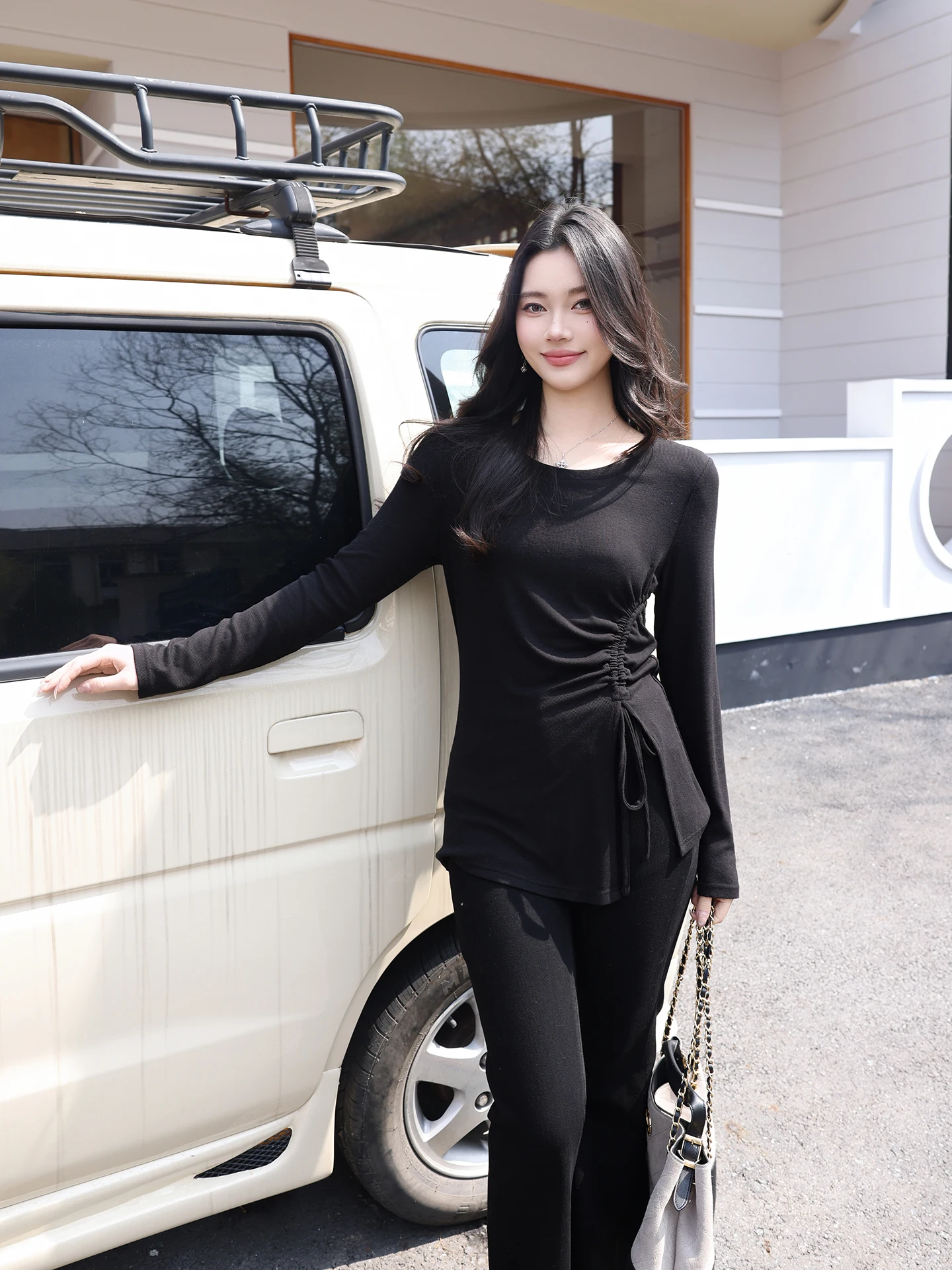 

Женская футболка Lao Yang's Personal ME New Sle Casual Bla Long Sve из шерстяного материала, облегающая, модная, с завязками