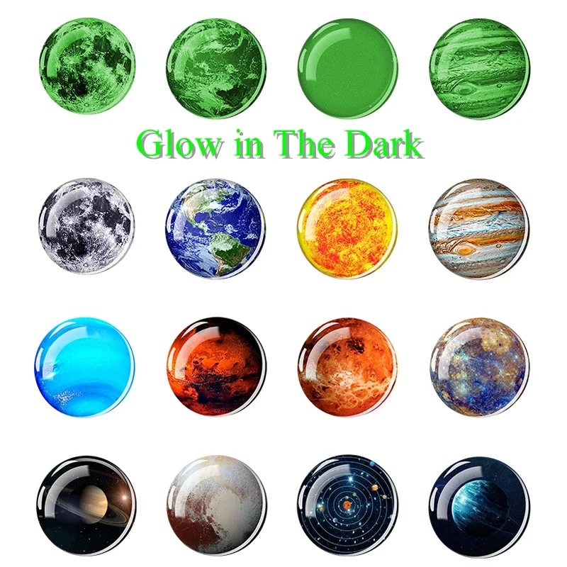 30pcs Luminous Solar System Moon Earth Planet Photo Round Glass Cabochon 14mm Diy Jewelry Making Accessories