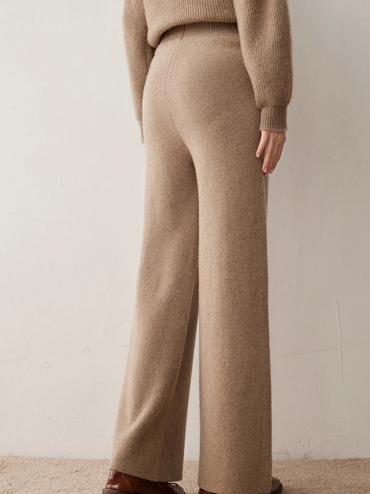 Bureau dame automne hiver femmes pantalons 100% cachemire pantalon taille élastique pantalon droit pantalon chaud épais tricoté bas