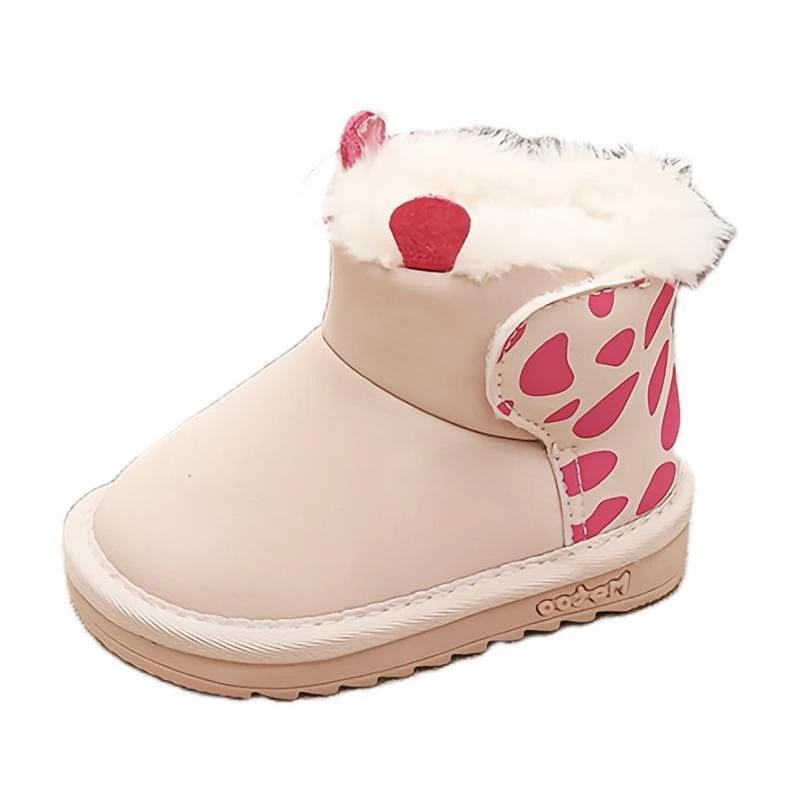 Brand Baby Girls Boys Snow Boots,Cute Cartoon Thick Plush Warm Toddler Winter Ankle Boot With Fur,Pink Brown Kids Walkers Shoes