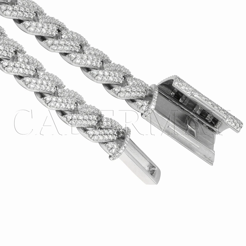 Hop Cadermay Hip Jewelry 14mm Long Clasp 2 Rows Round Moissanite Pure 925 Silver Cuban Link Chain Necklace Wholesale Price.
