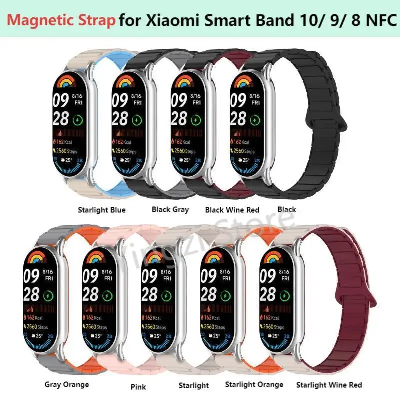 Pulseira magnética para xiaomi banda inteligente 10 9 8 loop pulseira para xiaomi mi band10 9 cerâmica 8 nfc wirstband acessórios