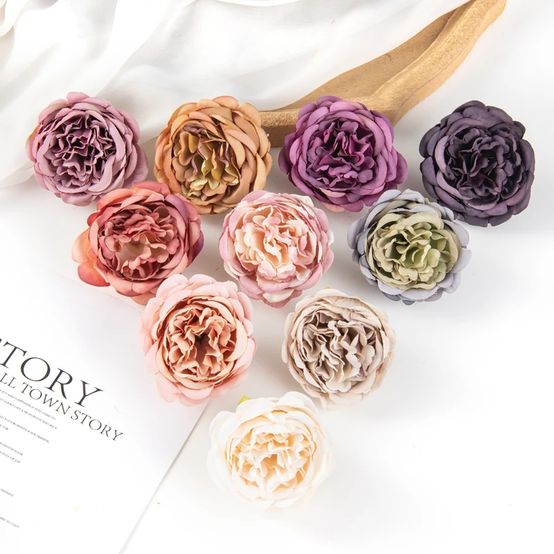 

10PCS Artificial Flowers Christmas Decorations for Home Wedding Bridal Accessories Clearance Silk Peony Heads A Cap Scrapbooking