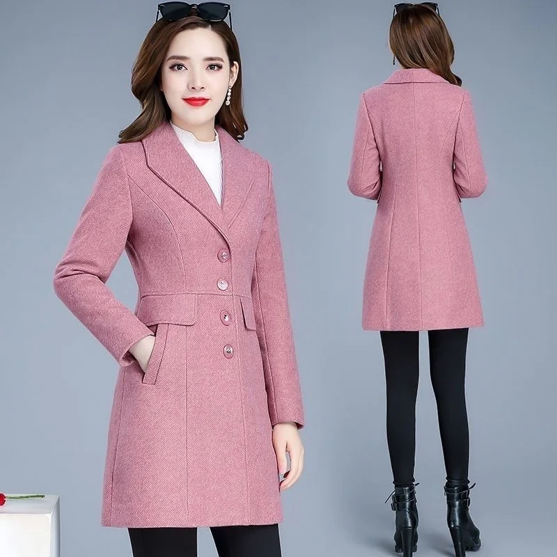 Fashion Woolen Coat Women\'s Autumn and Winter 2024 New Long Slim Single-breasted Middleaged Mother Polo Collar Loose Woolen Coat