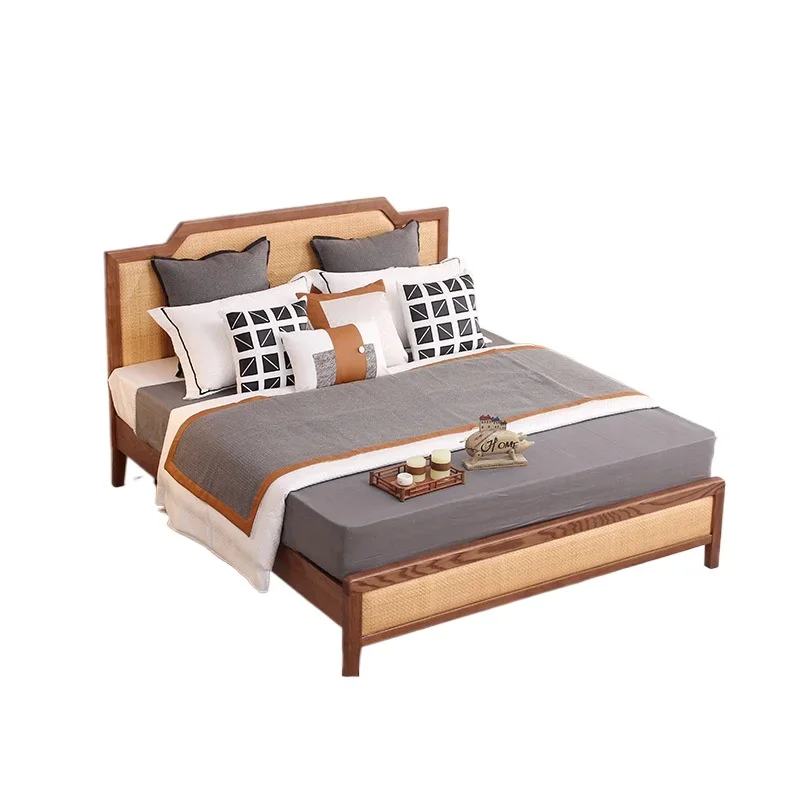 

Internet celebrities ins rattan solid wood furniture Nordic 1.8 double bed master bedroom
