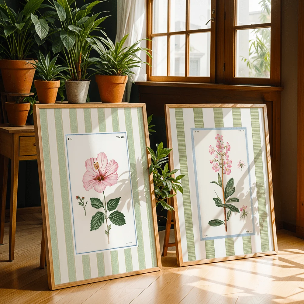 Home Decor Unique Items - 2pcs/set Rustic Sage Green Flower Canvas