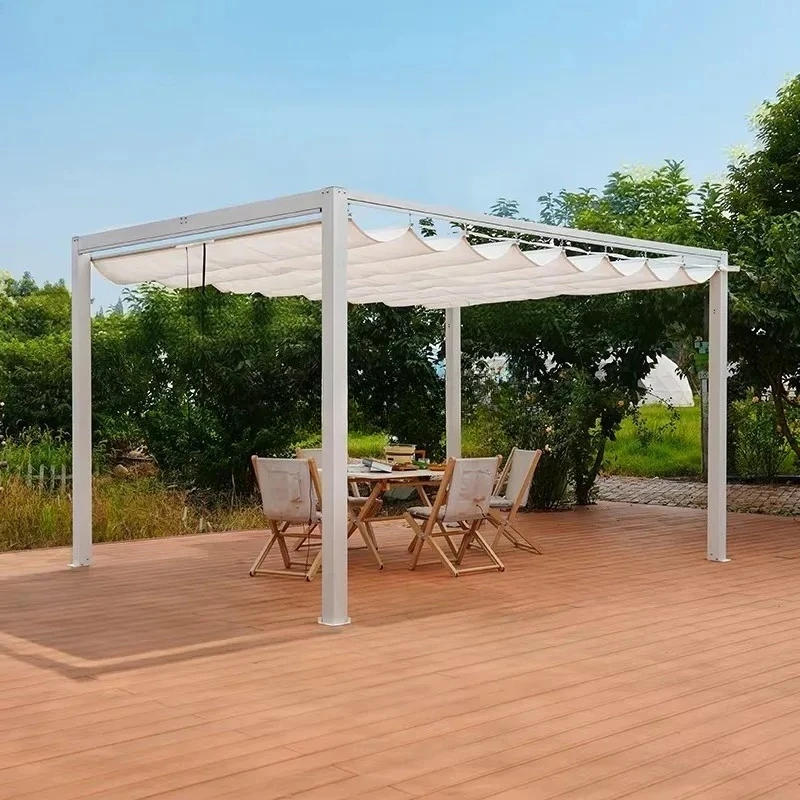 Retractable Manual Wave Sun Shade Canopy Pergola Cover Shade Sail Awning Waterproof UV  For Patio Porch Garden Yard Deck Outdoor