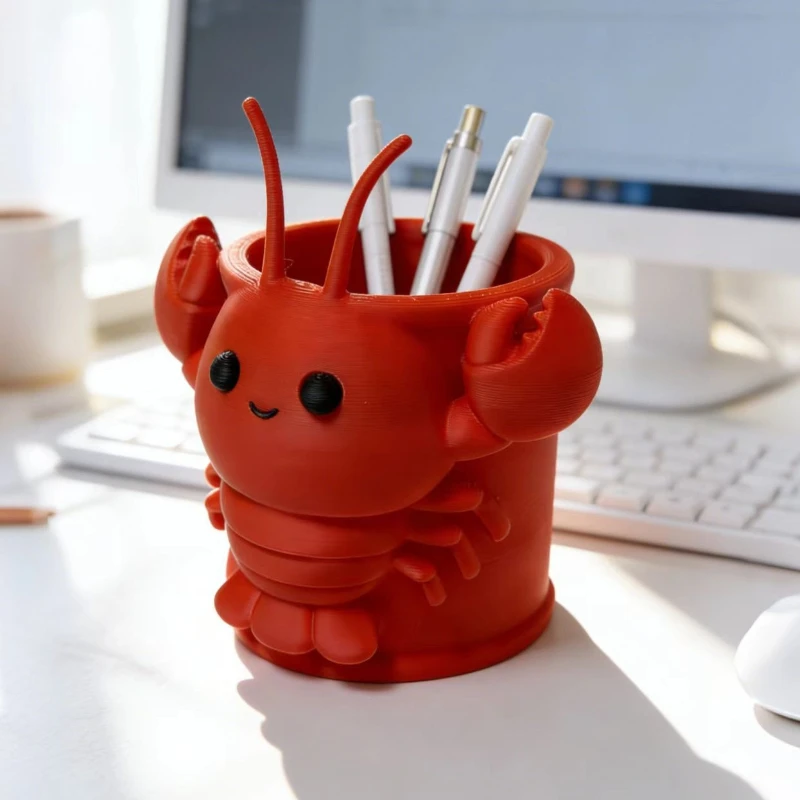 Cute Red Lobster 3D Printed Pen Holder, Desktop Storage Cup,Creative Animal Desk Organizer,Art Decor for Home Cafe Bar Bookstore