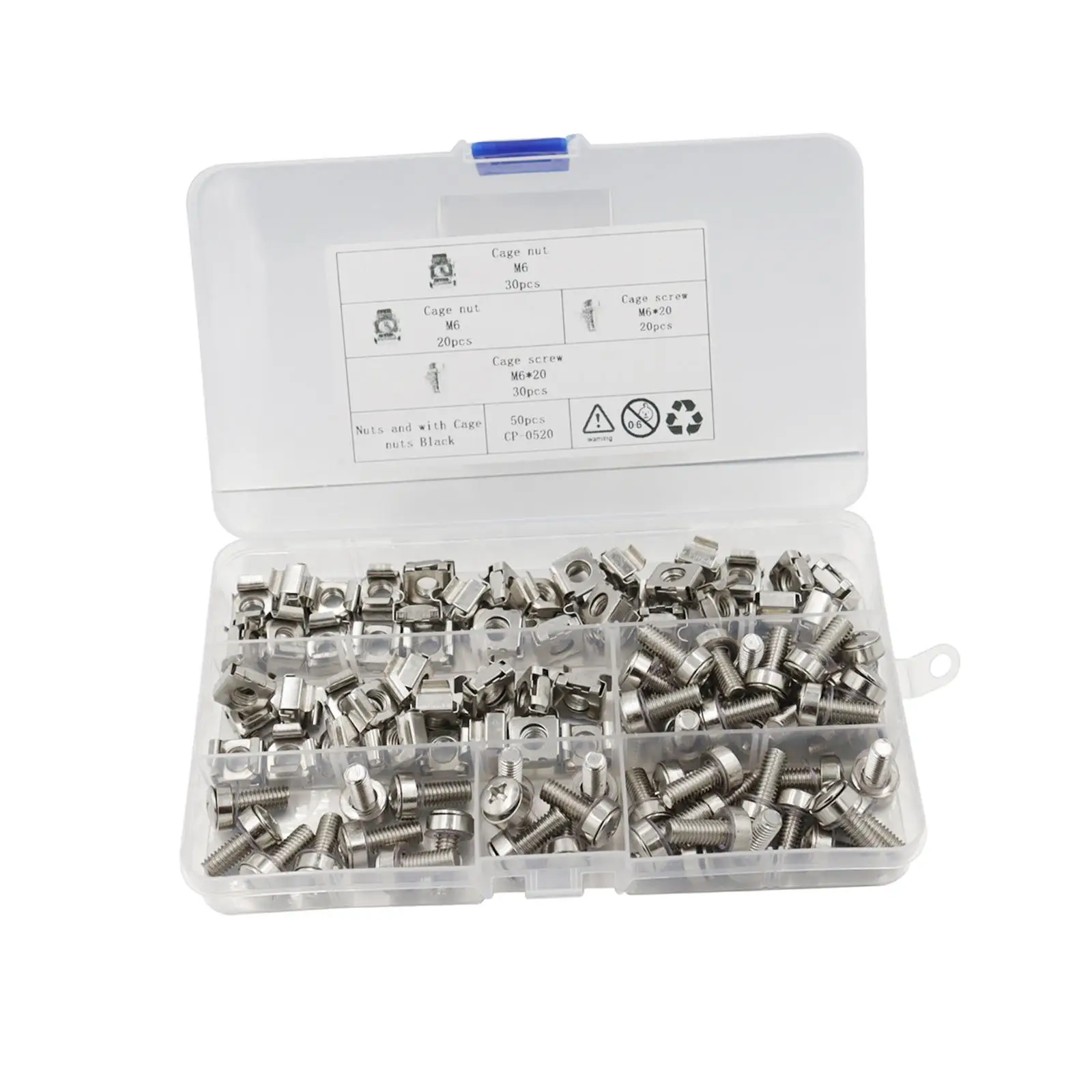 50Pcs M6 Cage Nuts and Screws Set for Server Racks Cabinets Enclosures Iron Professional Server Rack Screws Square Insert Nuts