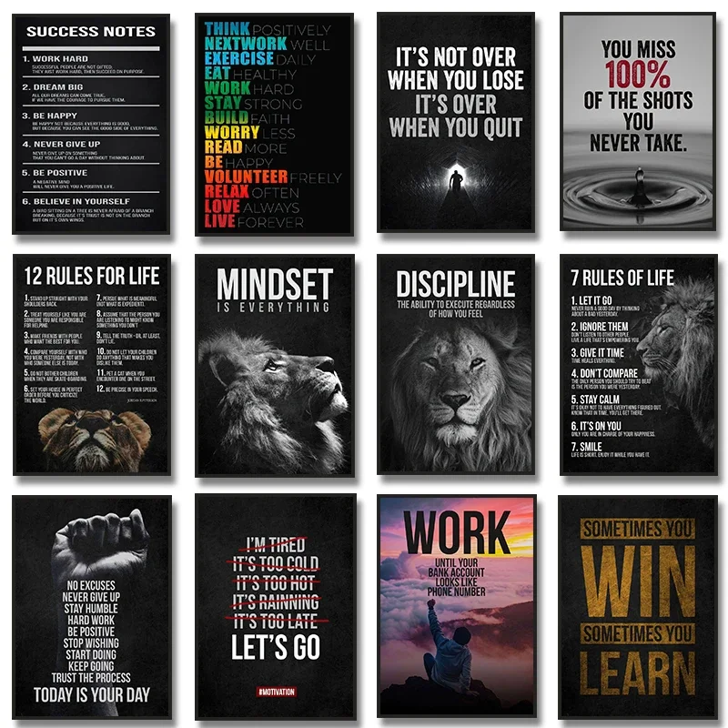 Success & Mindset Lion Motivational Quotes Canvas Print - Inspirational Wall Art for Office and Home Decor