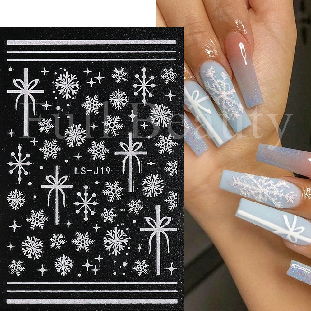 Autocollant 3D réfléchissant pour ongles, flocons de neige, décoration de noël 2022, effet de revêtement Suagr, paillettes brillantes, autocollants de cœurs, NLLS-J19