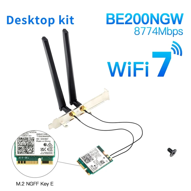 For  BE200 Wifi 7 M.2 Card Bluetooth 5.4 BE200NGW 2.4G/5G/6Ghz Wireless Adapter Network Card With Antennas