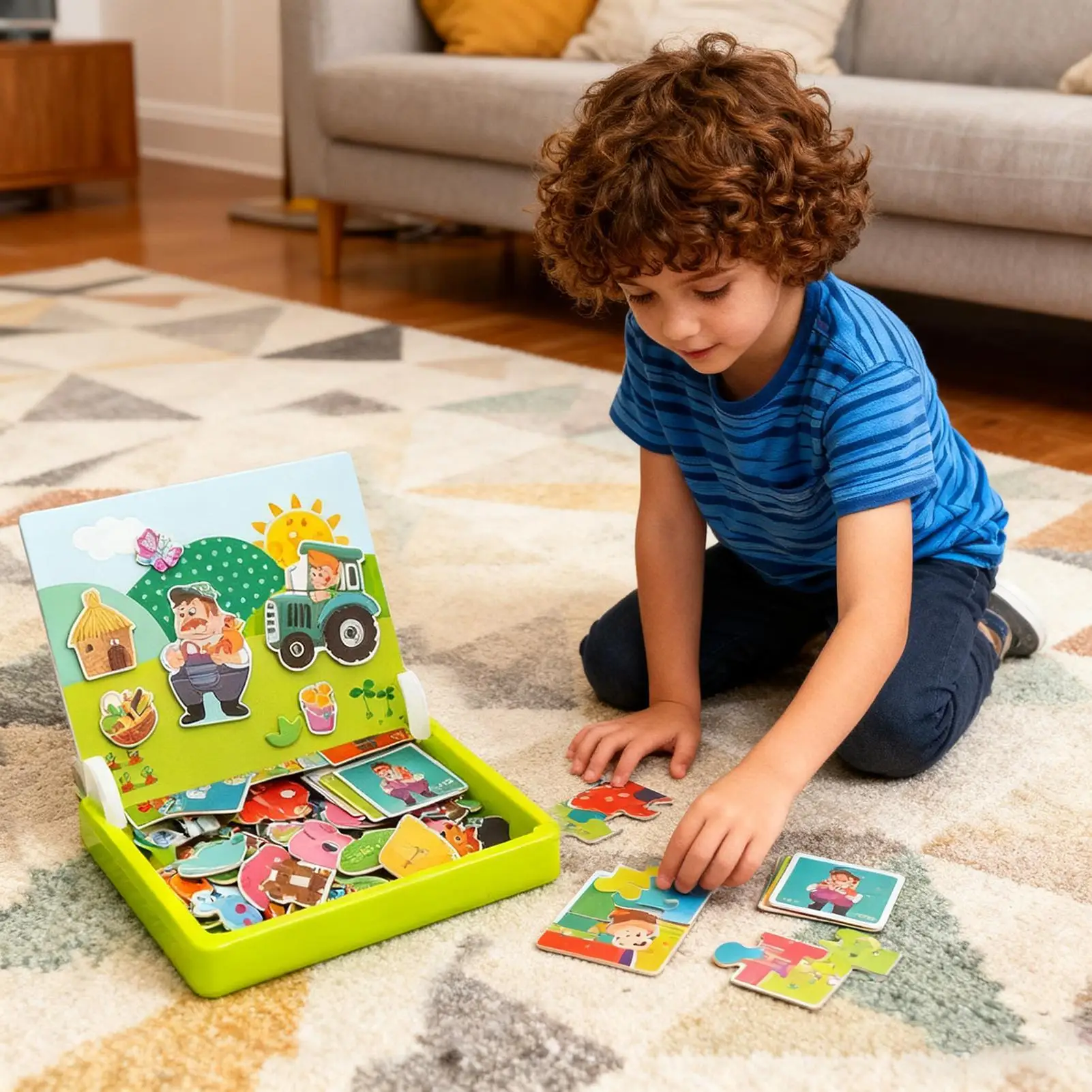 磁気パズルボード 両面ファームテーマのおもちゃ 幼児用 旅行活動 車 飛行機 プレイルーム 教育学習ゲーム