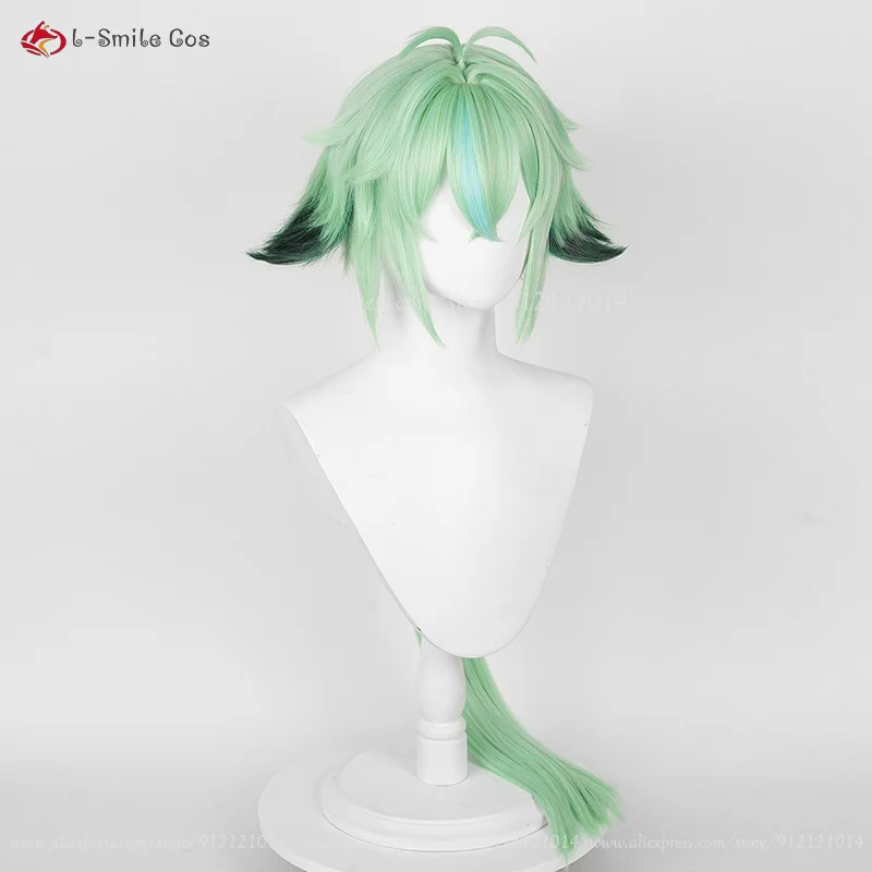 Sucrose Game Cosplay Wig, Couro cabeludo verde longo com óculos, Cabelo resistente ao calor, Peruca de festa Halloween, Boné, 85cm