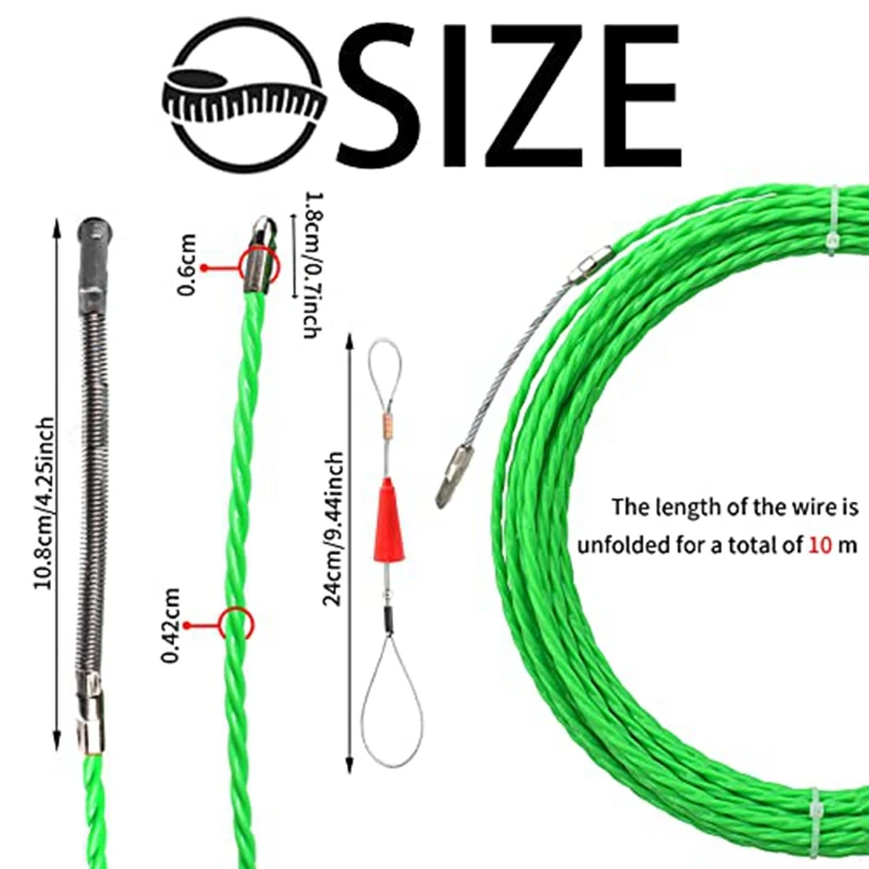 1Set Fish Tape Cable Puller Kit 4.5Mm PET Electrical Cable Puller Green Through Wall Wire Guide Device Threader Polyester