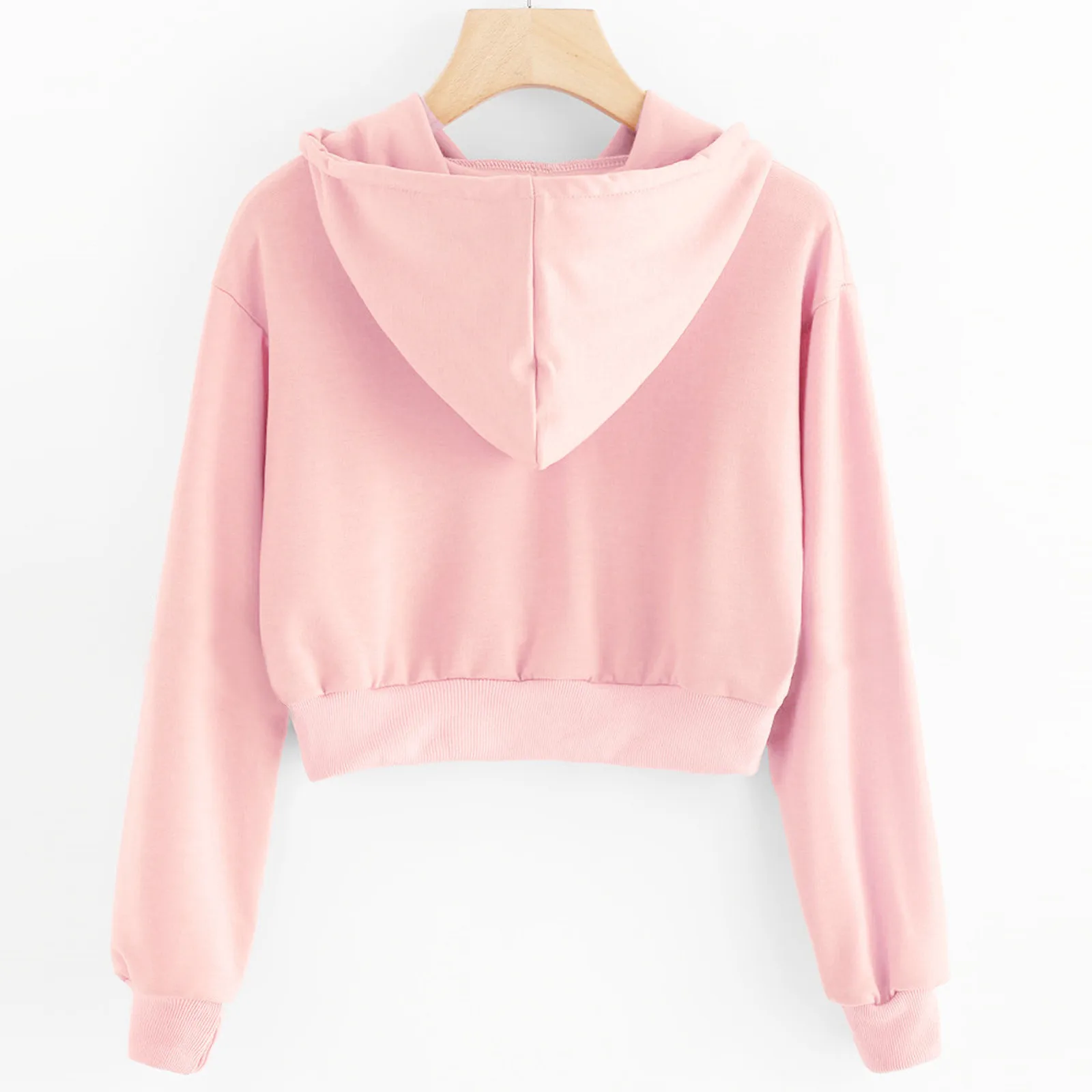 Womens Hoodies Crop Tops Long Sleeve Solid Color Drawstring Pullovers Sweatshirts Fleece Warm Streetwear Hip Hop Hoodies Female