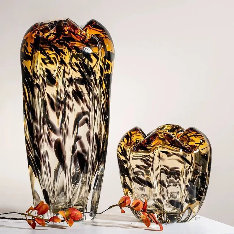Light luxury art glass vase creative home high-end living room model room hotel glass flower decoration high-end sense