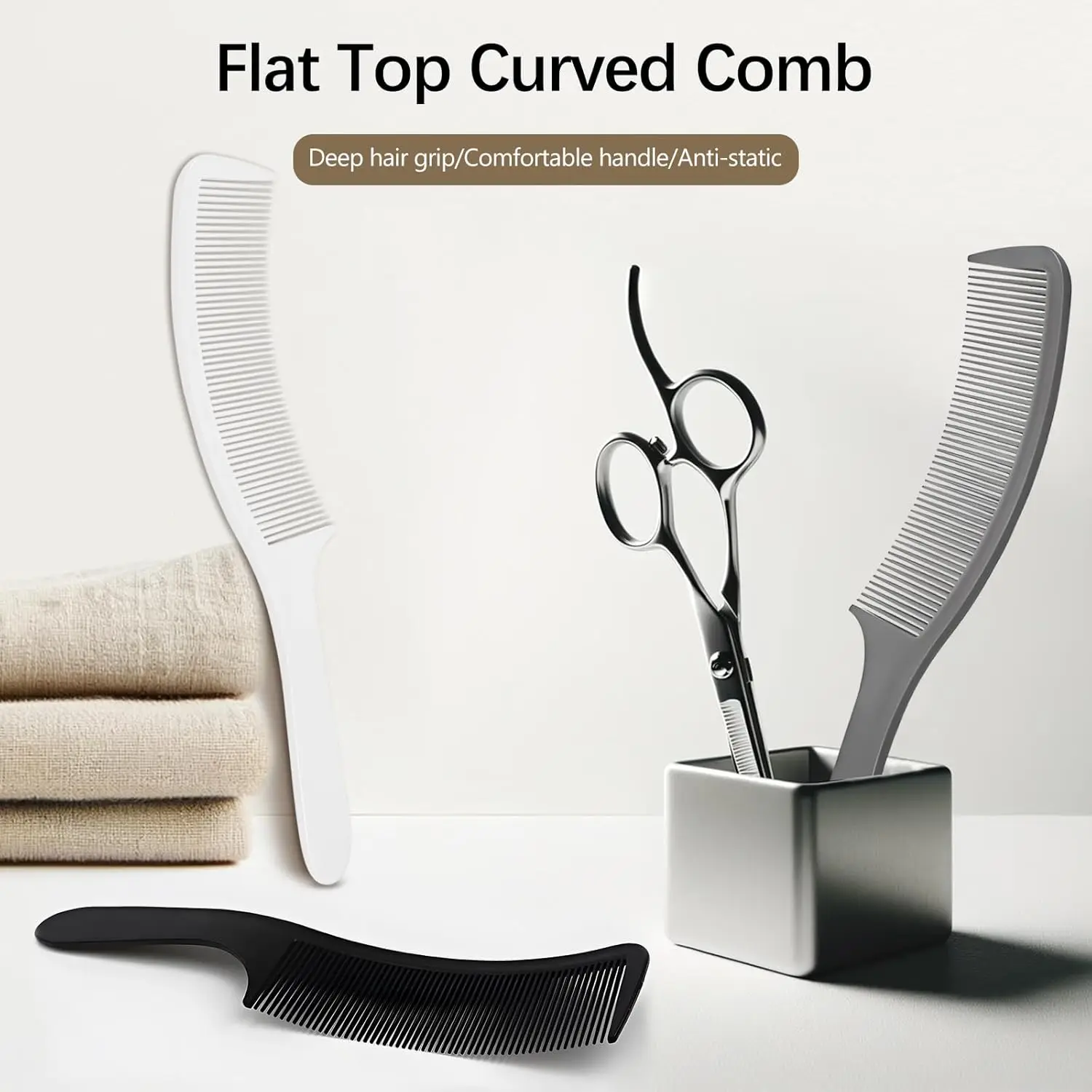 مجموعة مشط حلاقة منحني مكونة من 1/2 قطعة باللون الأسود: مثالية لقص الشعر وتصفيفه الاحترافي، تصميم مريح مسطح