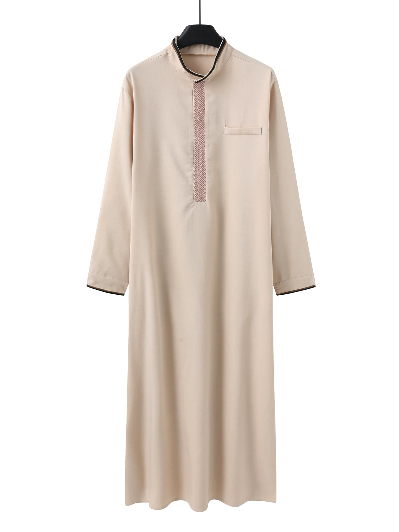 Abaya muçulmano islâmico árabe casual masculino manga longa bordado gola árabe abaya roupas tradicionais masculinas