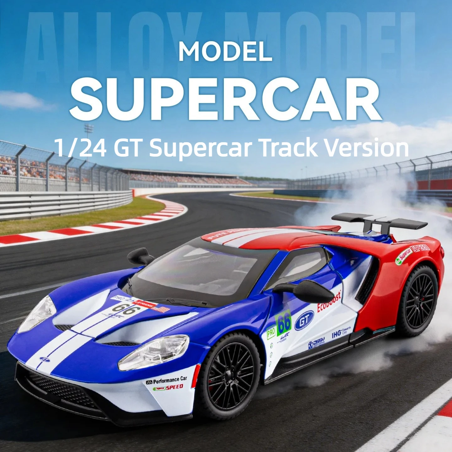 

1:24 GT Track Edition Alloy Sports Car Model with Sound and Light Pull Back Toy Diecast Alloy Car Model Collectible Gift