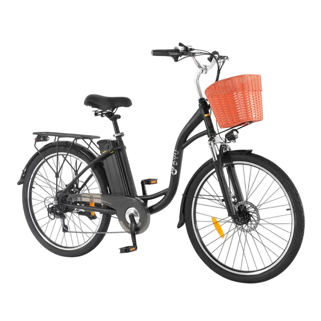 AliExpress DYU C6 Electric Bike 350W Motor 36V12.5AH Lithium Battery E-bike With Front Basket Adult City Commuter 26" Tire Electric Bicycle