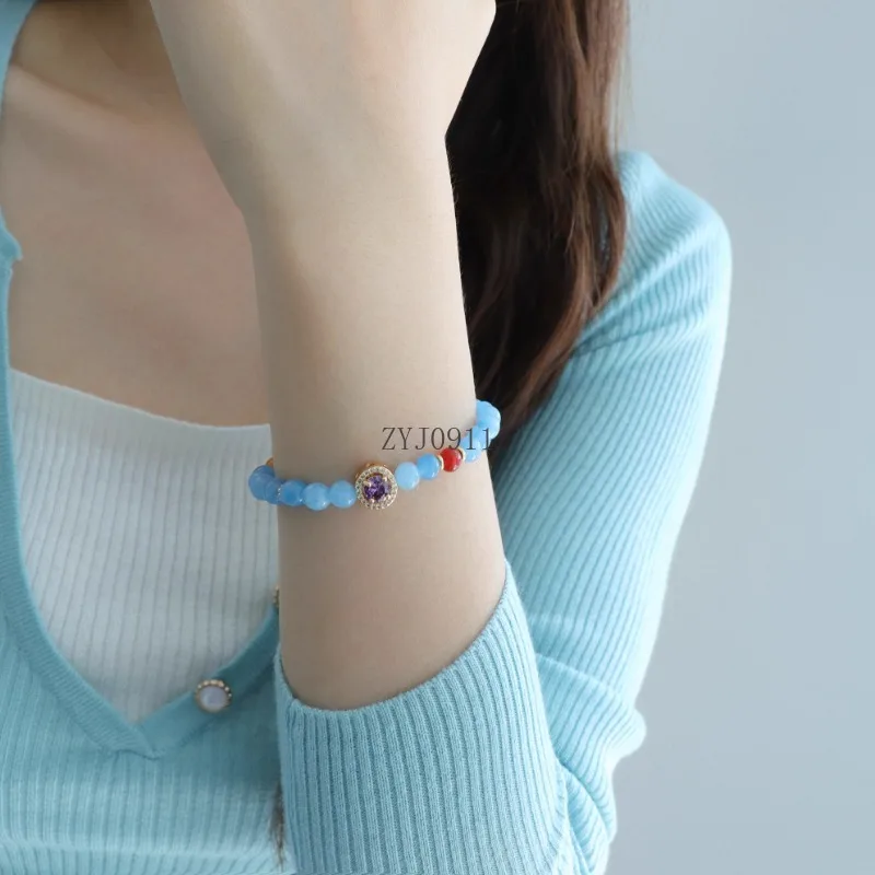 [Blue Night Firefly] Pulseira de ágata aquamarina feminina novo estilo chinês nicho branco e frio versátil