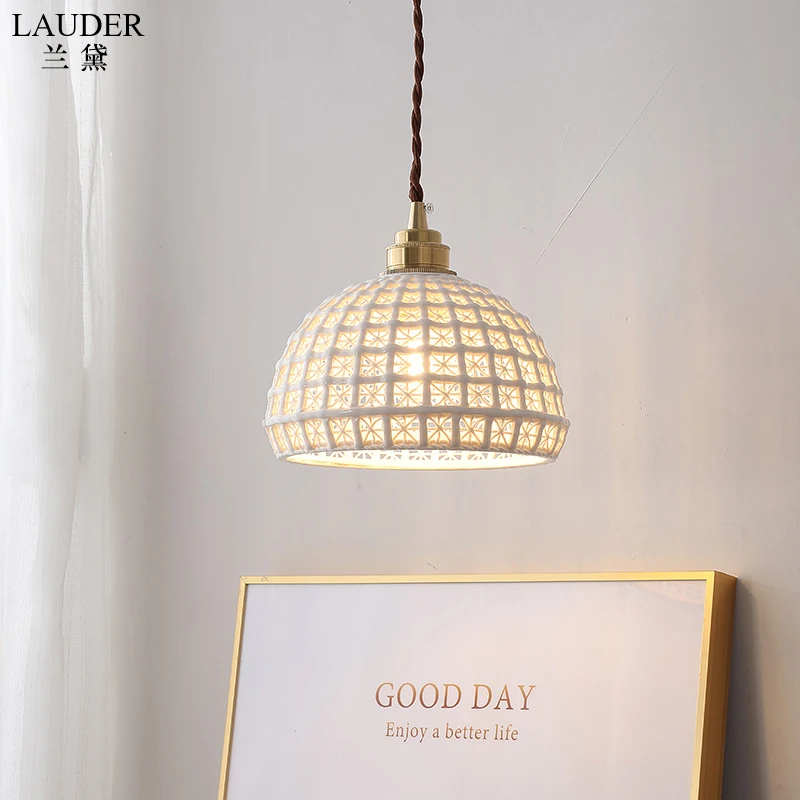 Nordic simple and retro single-head bedside chandelier, Japanese-style Zen American ceramic brass aisle entrance corridor light