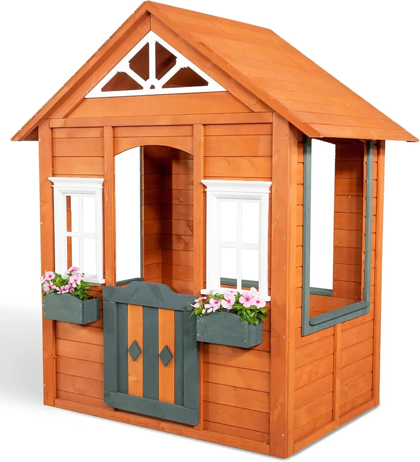 Woodbridge Wooden Outdoor Backyard Playhouse with Flower Boxes Red Modern and Attractive Look Easy To Assemble