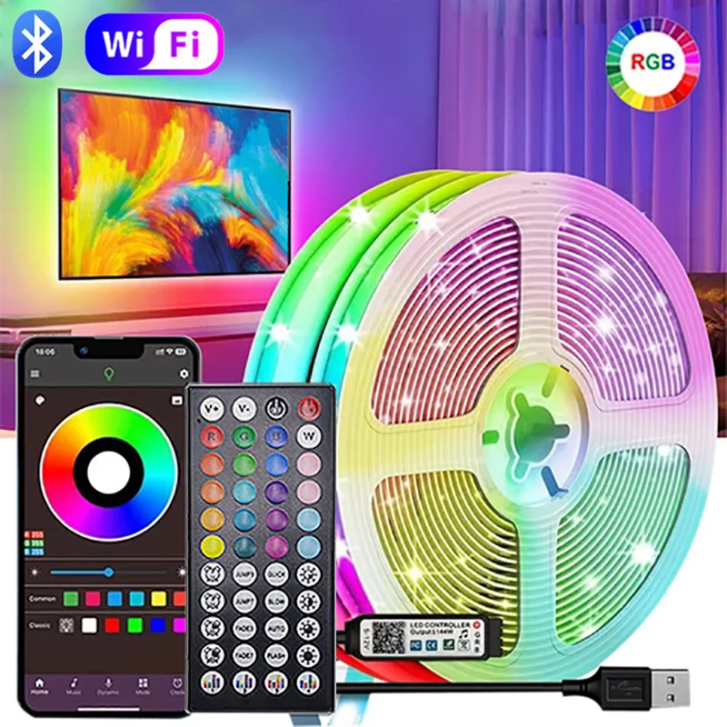 

Светодиодная лента USB RGB 5050, светодиодная подсветка, синхронизация музыки, изменение цвета, подсветка телевизора, гибкая светодиодная лента для ламп, лента для вечеринки, домашнего декора